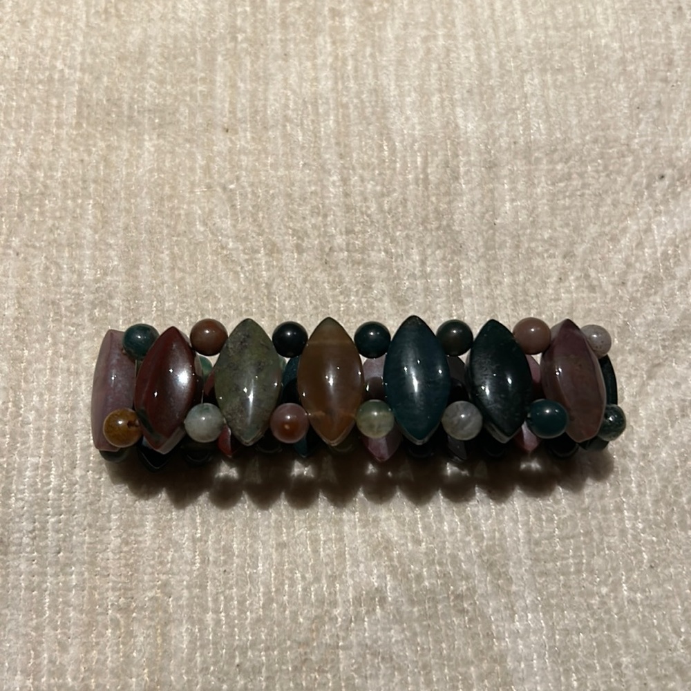 Colored Stone and Beaded Stretch Bracelet One Size